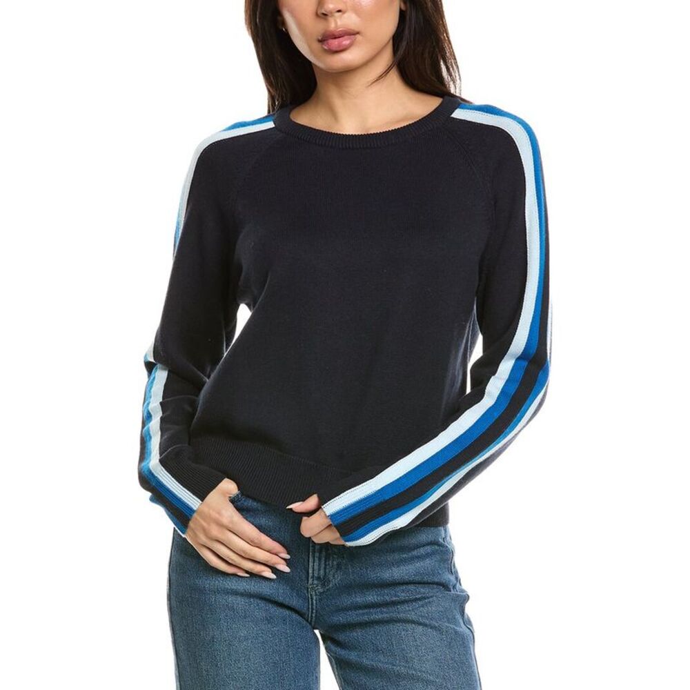 Brodie Cashmere Womens  Varsity Crewneck Cashmere-Blend Sweater, Navy